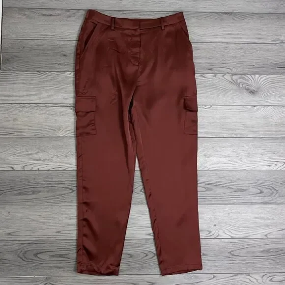 Bailey 44 Womens Size M Brown Satin Cargo Taper High Waisted Trouser NEW Pants - Picture 6 of 8